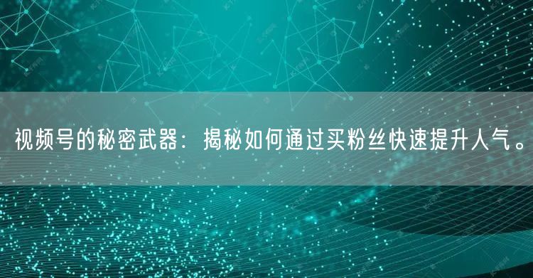 视频号的秘密武器：揭秘如何通过买粉丝快速提升人气。