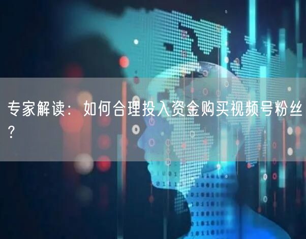 专家解读：如何合理投入资金购买视频号粉丝？