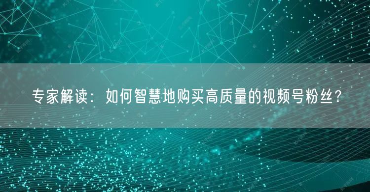 专家解读：如何智慧地购买高质量的视频号粉丝？