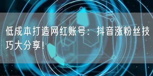 低成本打造网红账号：抖音涨粉丝技巧大分享！